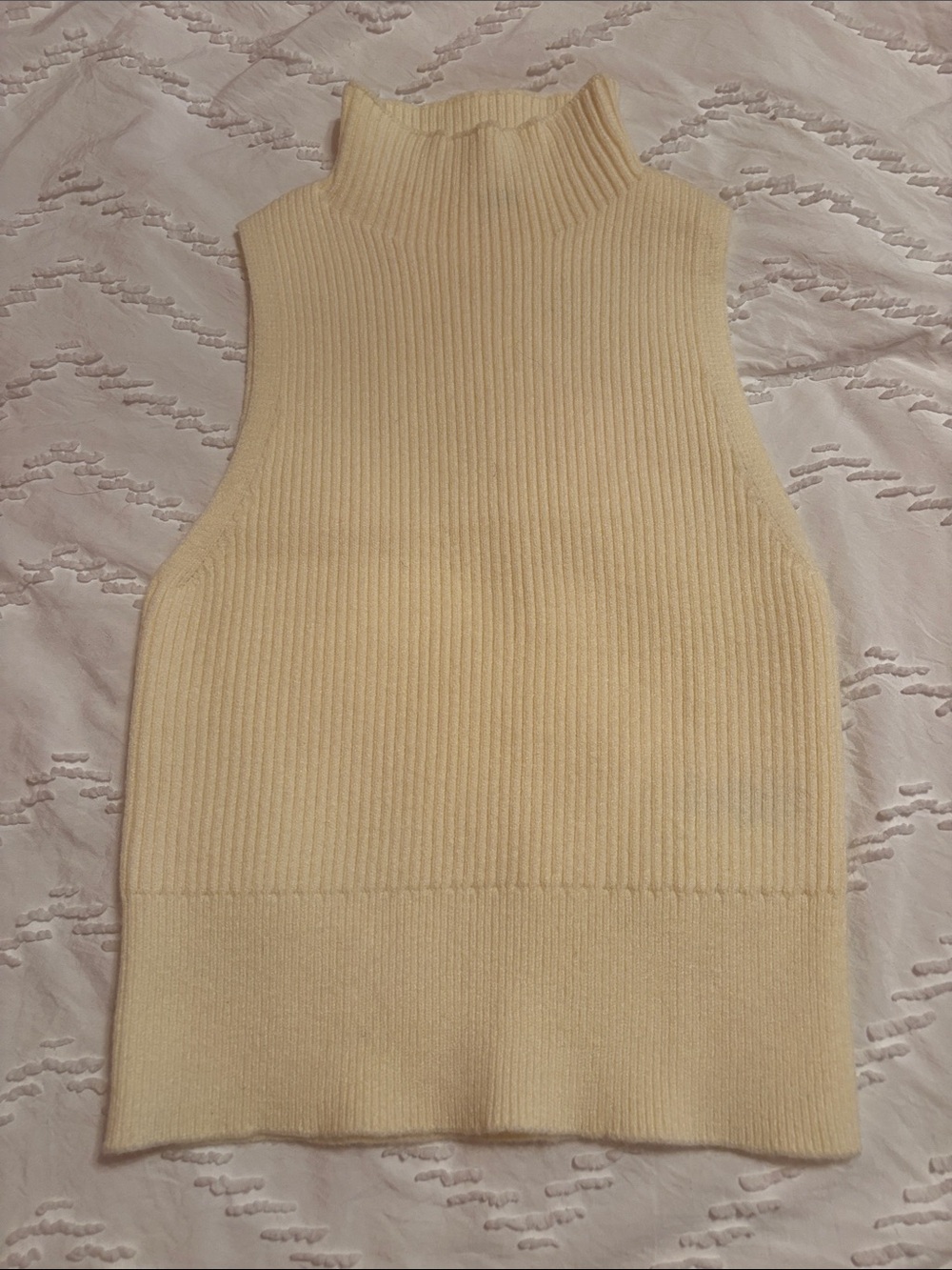 Double Zero Cream Ribbed Mock Neck Sleeveless Top
